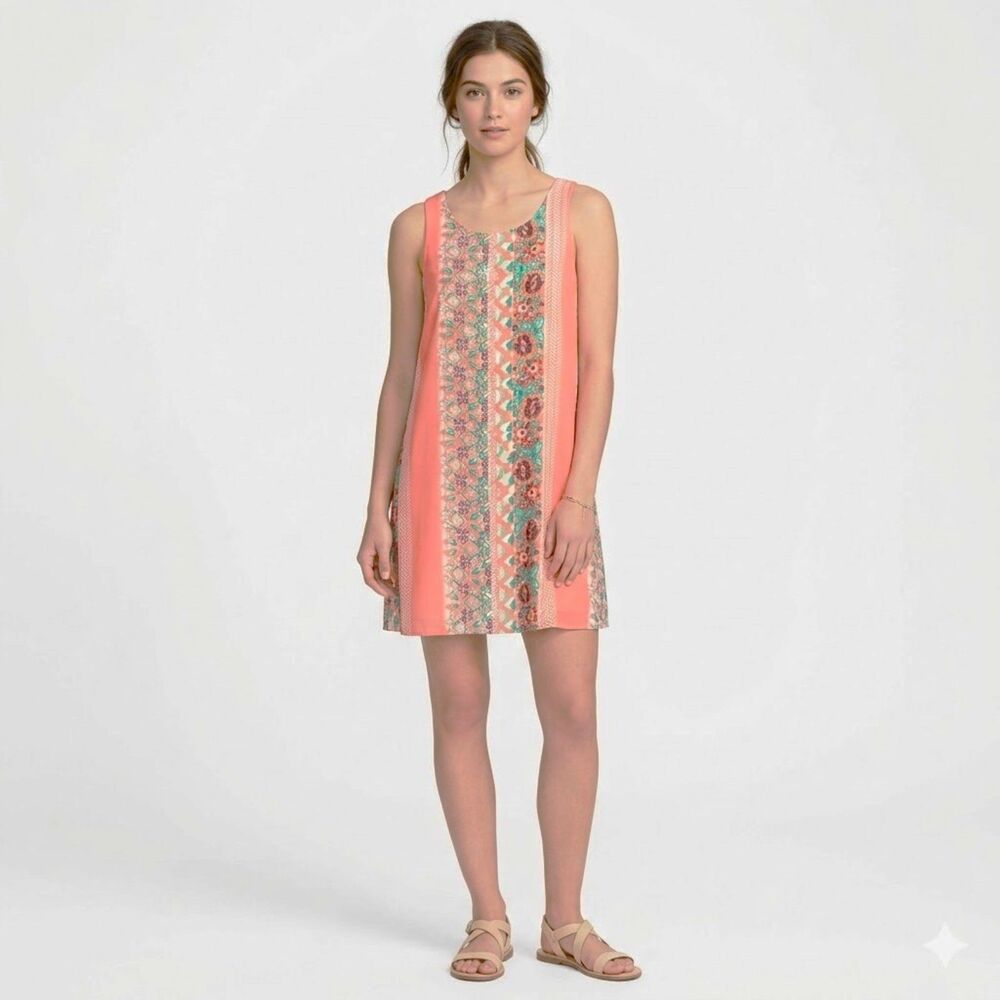 Vision Paisley Floral A-Line Pocket salmon Blue Dress Size Small